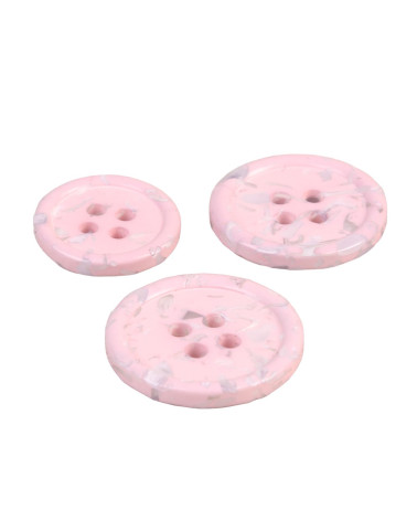 Set of 3 round buttons 4 holes recycled bottles baby pink
