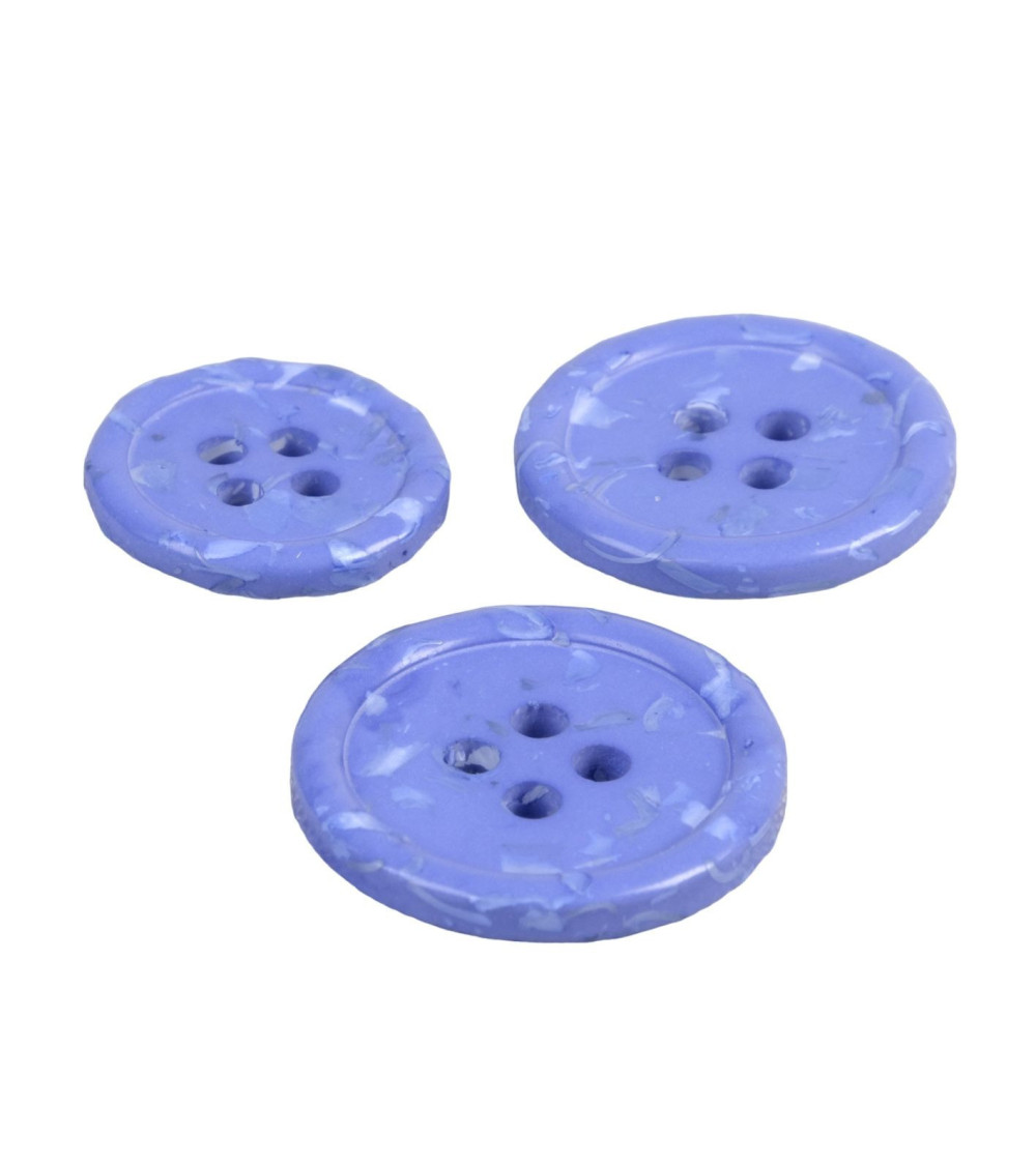 Set of 3 round buttons 4 holes recycled jeans blue bottles