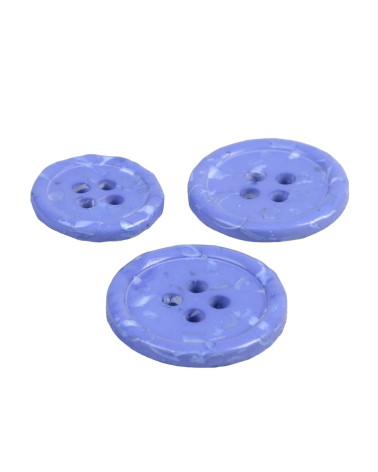 Set of 3 round buttons 4 holes recycled bottles blue jeans