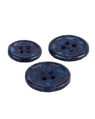 Set mit 3 runden Knöpfen mit 4 Löchern aus recycelten marineblauen Flaschen