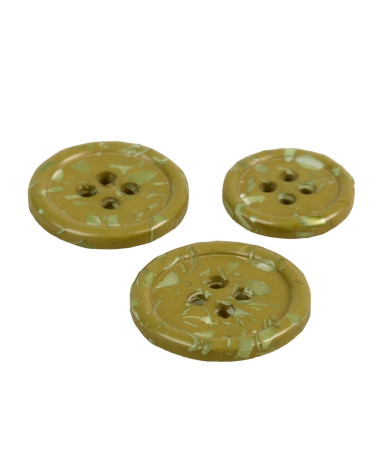 Set of 3 round buttons 4 holes recycled bottles khaki green
