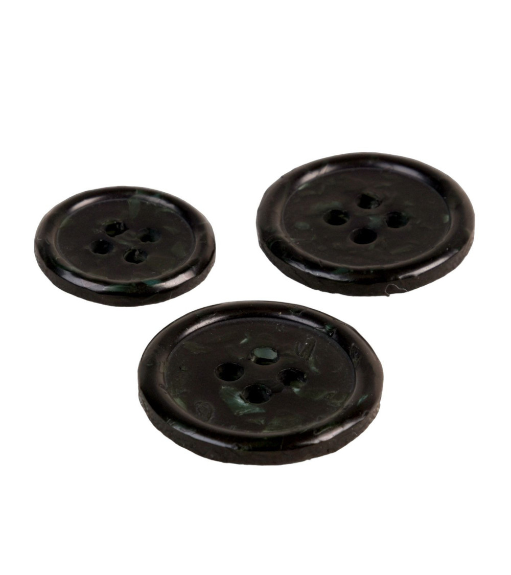Set of 3 round buttons 4 holes recycled black bottles