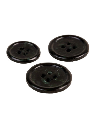Set of 3 round buttons 4 holes recycled black bottles