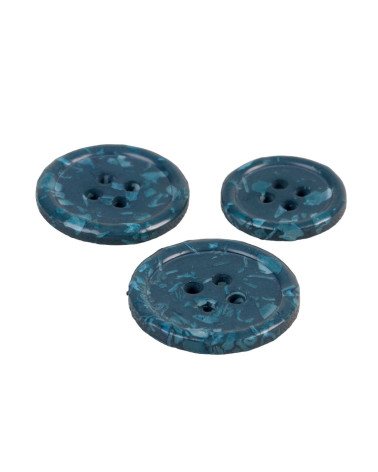 Set of 3 round buttons 4 holes recycled petroleum blue bottles