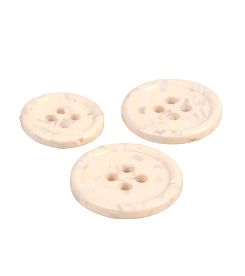 Lot de 3 boutons rond 4 trous bouteilles recyclées ivoire