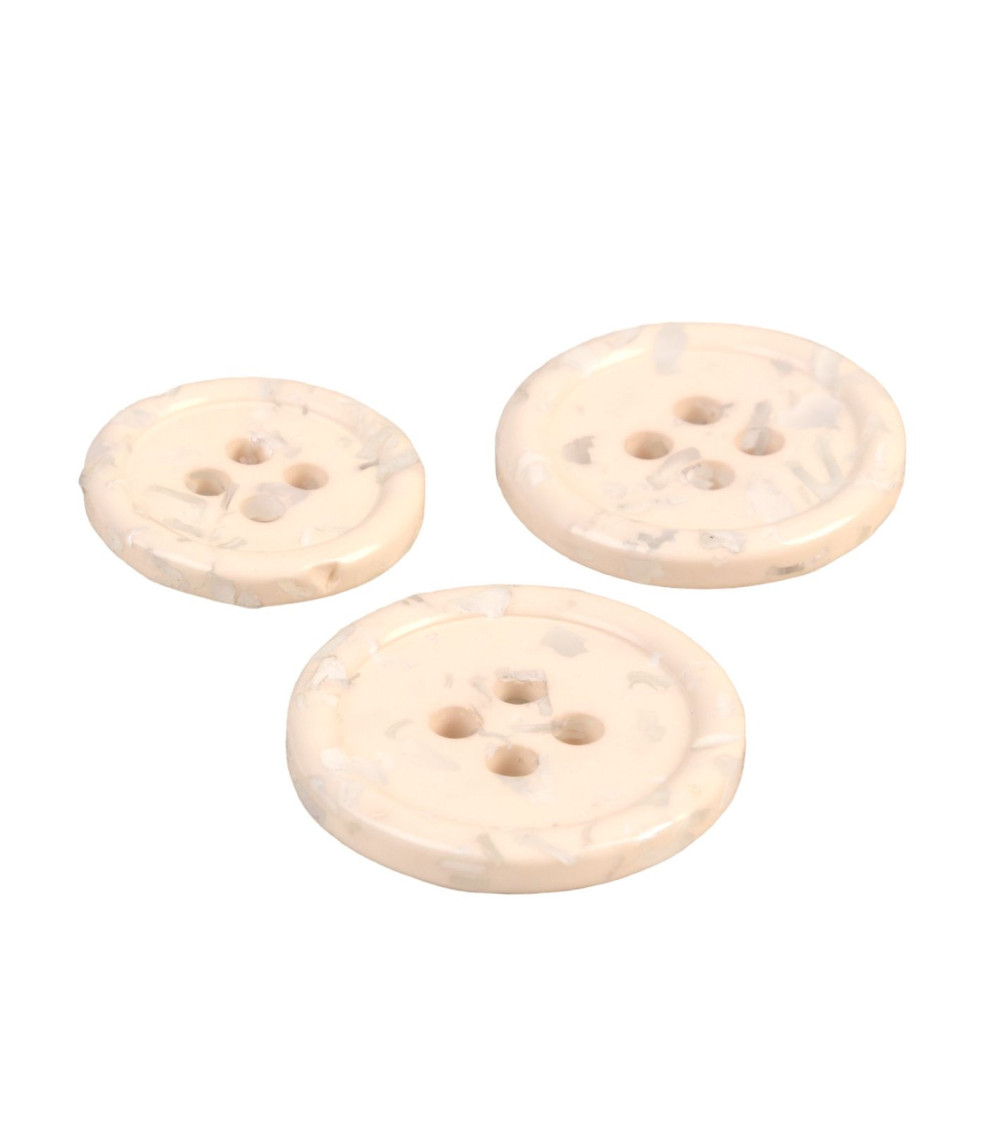 Set of 3 round buttons 4 holes recycled ivory bottles