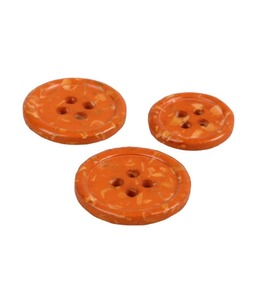 Set of 3 round buttons 4 holes recycled rust orange bottles