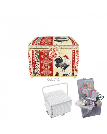 Small square sewing box L26xH19cm rooster