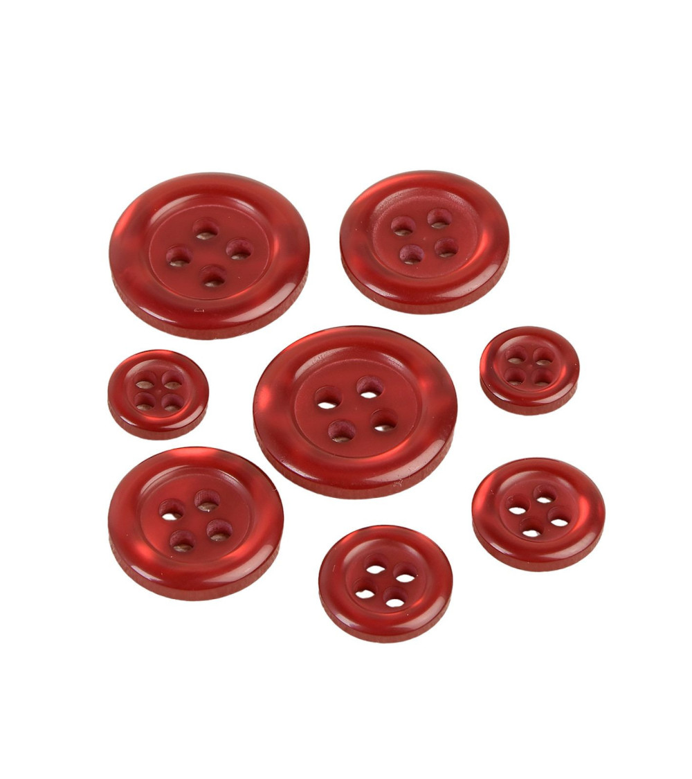 Set of 3 round buttons 4 holes burgundy red