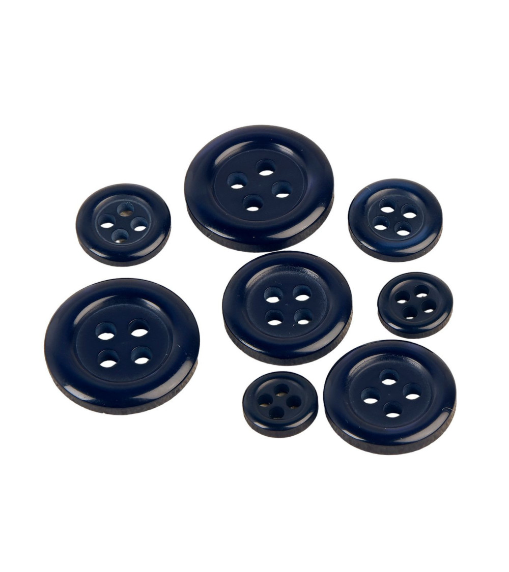 Set of 3 round buttons 4 holes navy blue