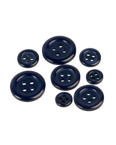 Set of 3 round buttons with 4 holes in navy blue