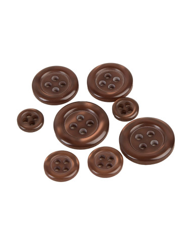 Set of 3 round buttons 4 holes brown