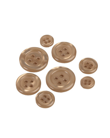 Set of 3 round buttons with 4 holes, dark beige
