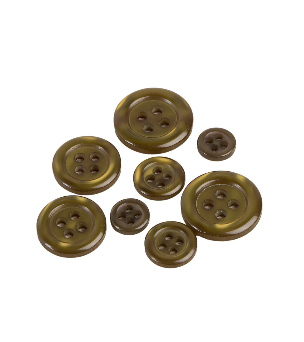 Set of 3 round buttons 4 holes khaki green