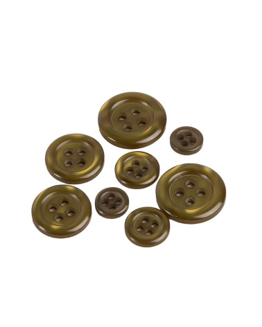 Set of 3 round buttons 4 holes khaki green
