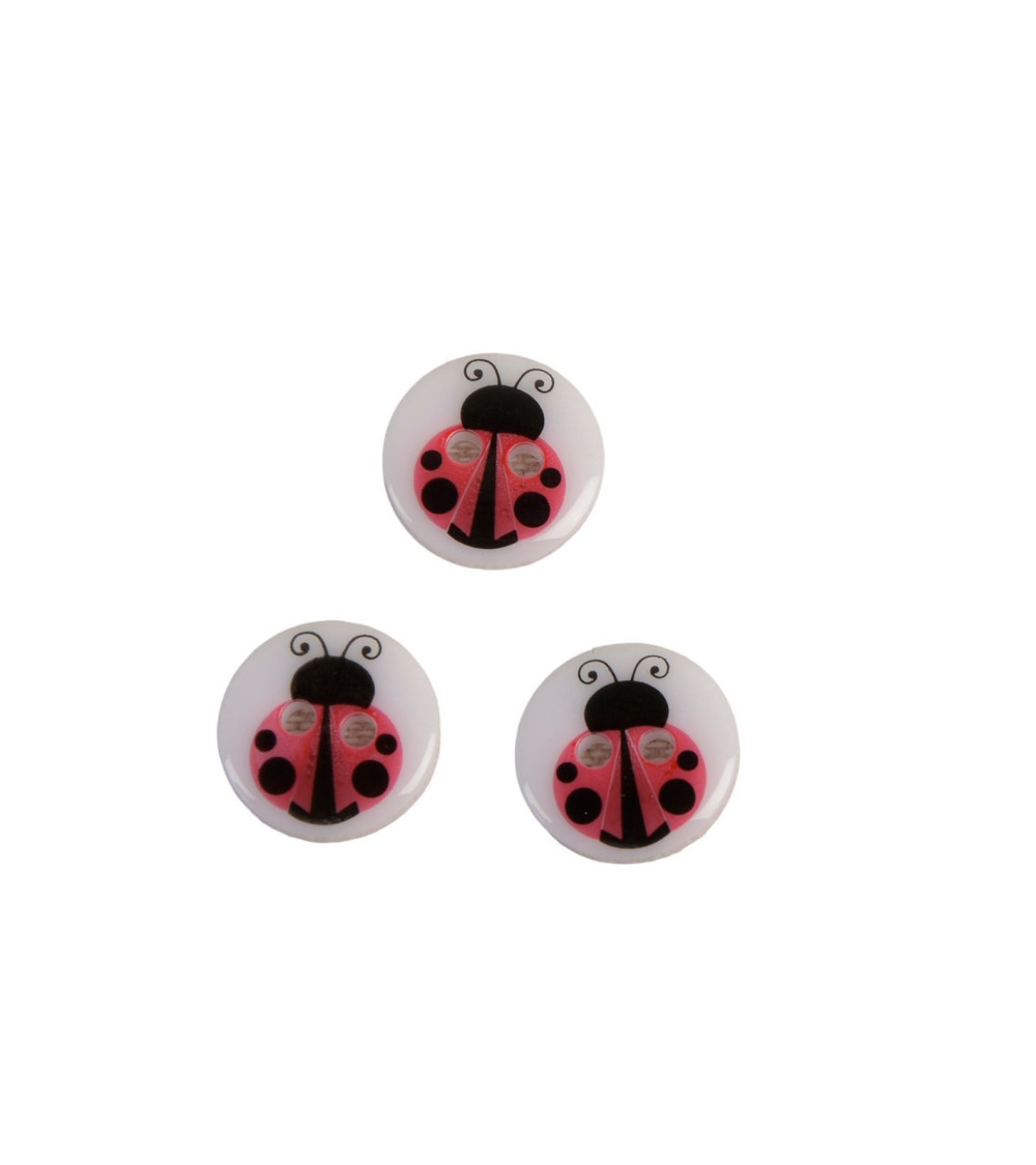 Set of 3 2-hole child ladybug buttons