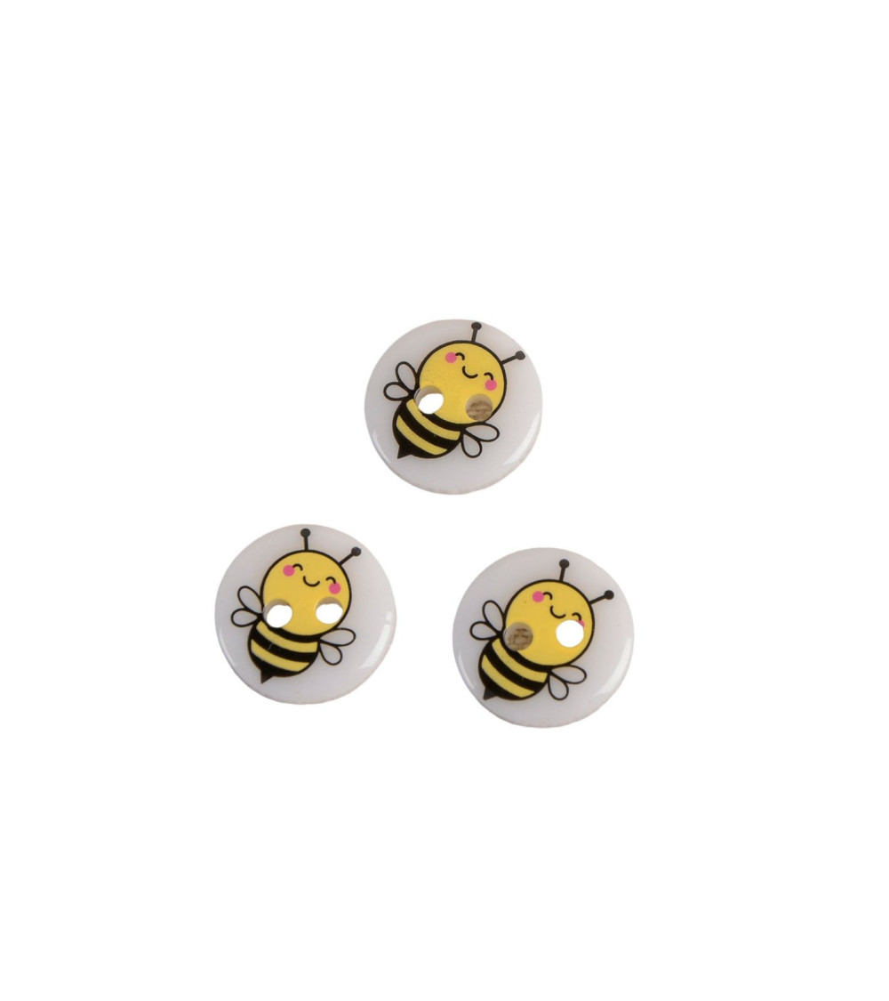Set of 3 2-hole bee children's buttons