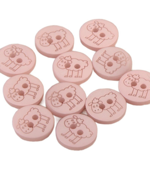 Set of 3 2-hole sheep buttons 15mm Baby Pink