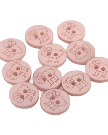 Lote de 3 botones oveja con 2 agujeros 15 mm Rosa bebé