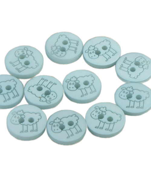 Set of 3 2-hole sheepskin buttons 15mm Baby blue