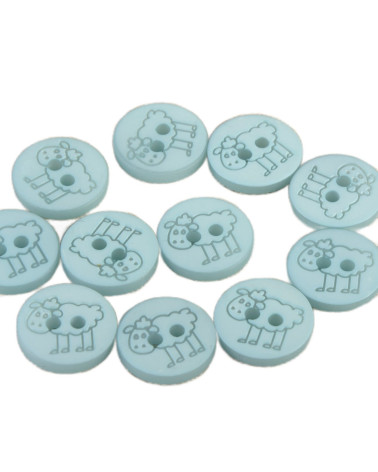 Set of 3 2-hole sheep buttons 15mm Baby blue
