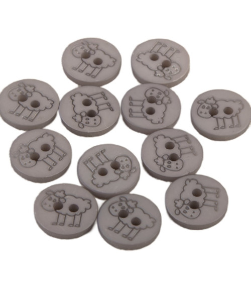 Lot de 3 boutons 2 trous mouton 15mm Gris