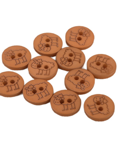 Set of 3 buttons 2 holes sheep 15mm rust orange