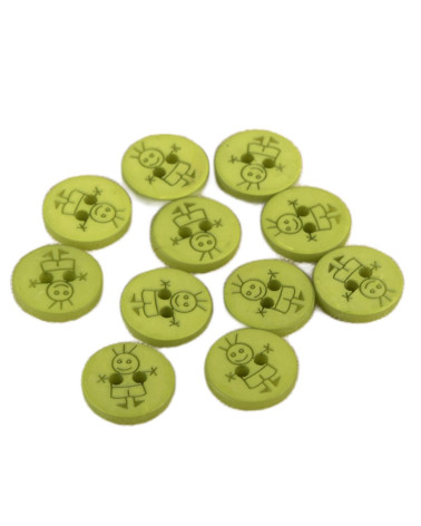 Set of 3 buttons 2 holes boy 15mm Light green