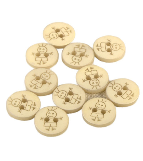 Set of 3 2-hole boy buttons 15mm Stone Beige