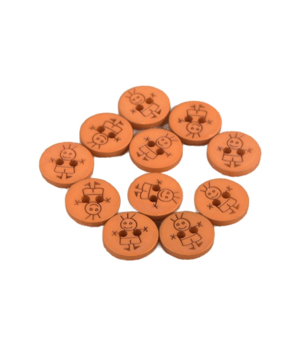 Lot de 3 boutons 2 trous garçon 15mm orange rouille