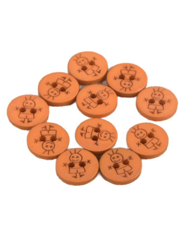 Set of 3 2-hole boy buttons 15mm rust orange