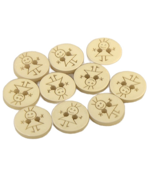 Lot de 3 boutons 2 trous fille 15mm Beige Pierre