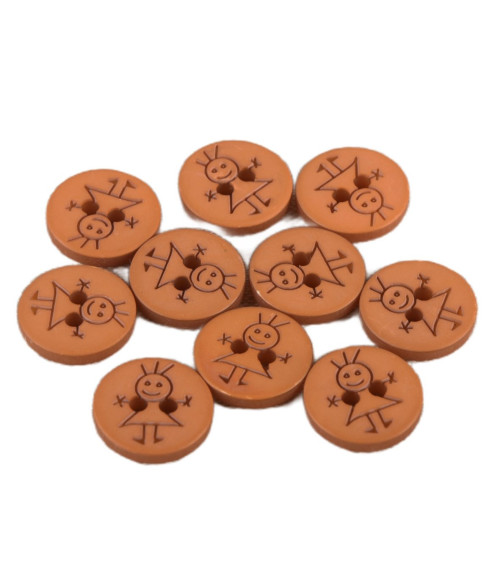 Lot de 3 boutons 2 trous fille 15mm orange rouille