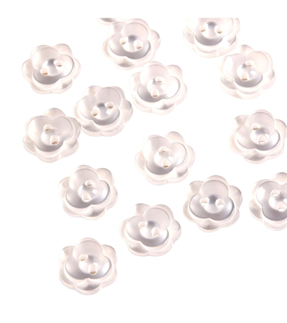 Set of 3 2-hole flower buttons 13mm White