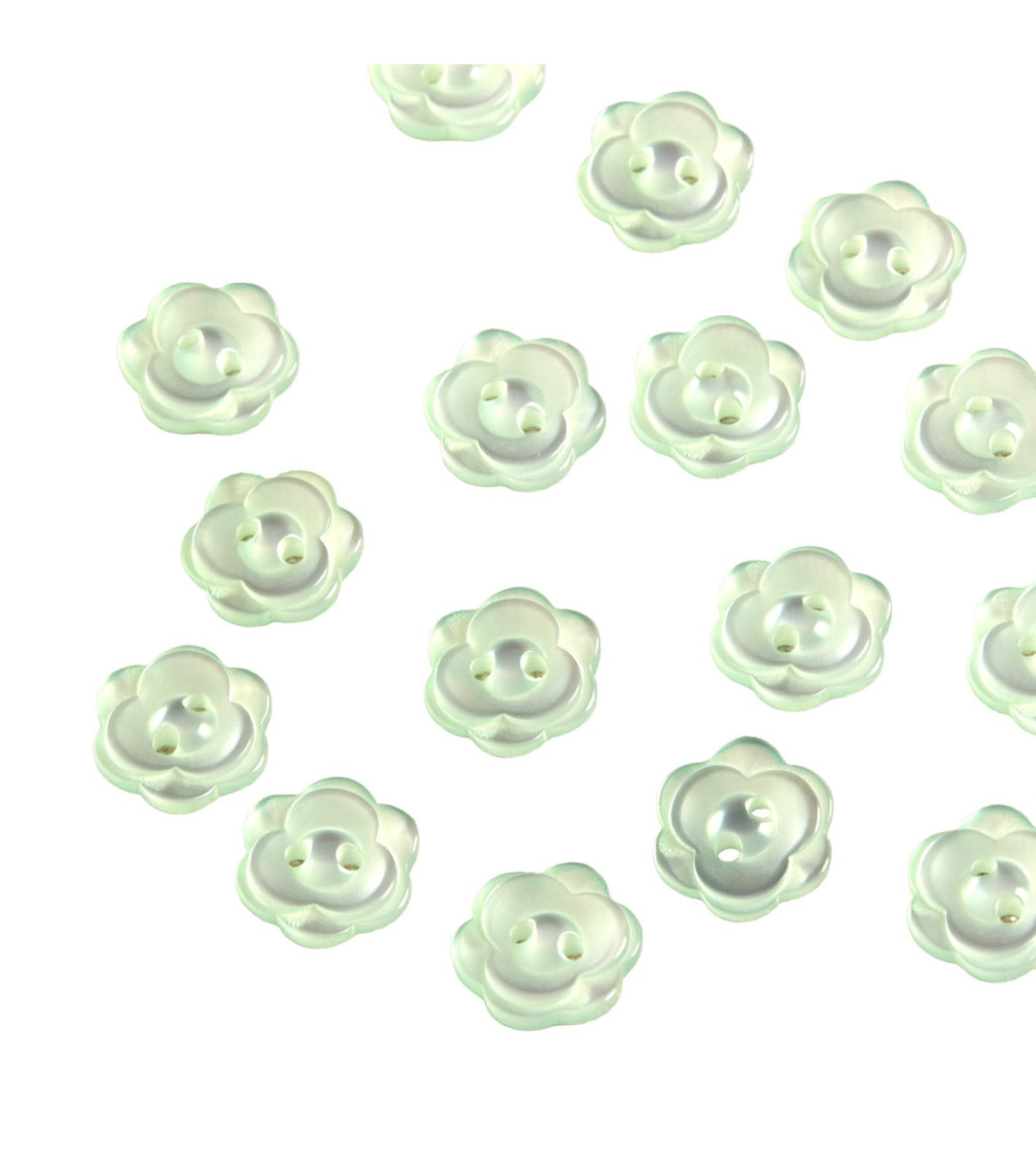 Set of 3 2-hole flower buttons 13mm water green