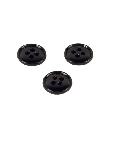 Set of 3 4-hole buttons, black recycled nylon, 11mm