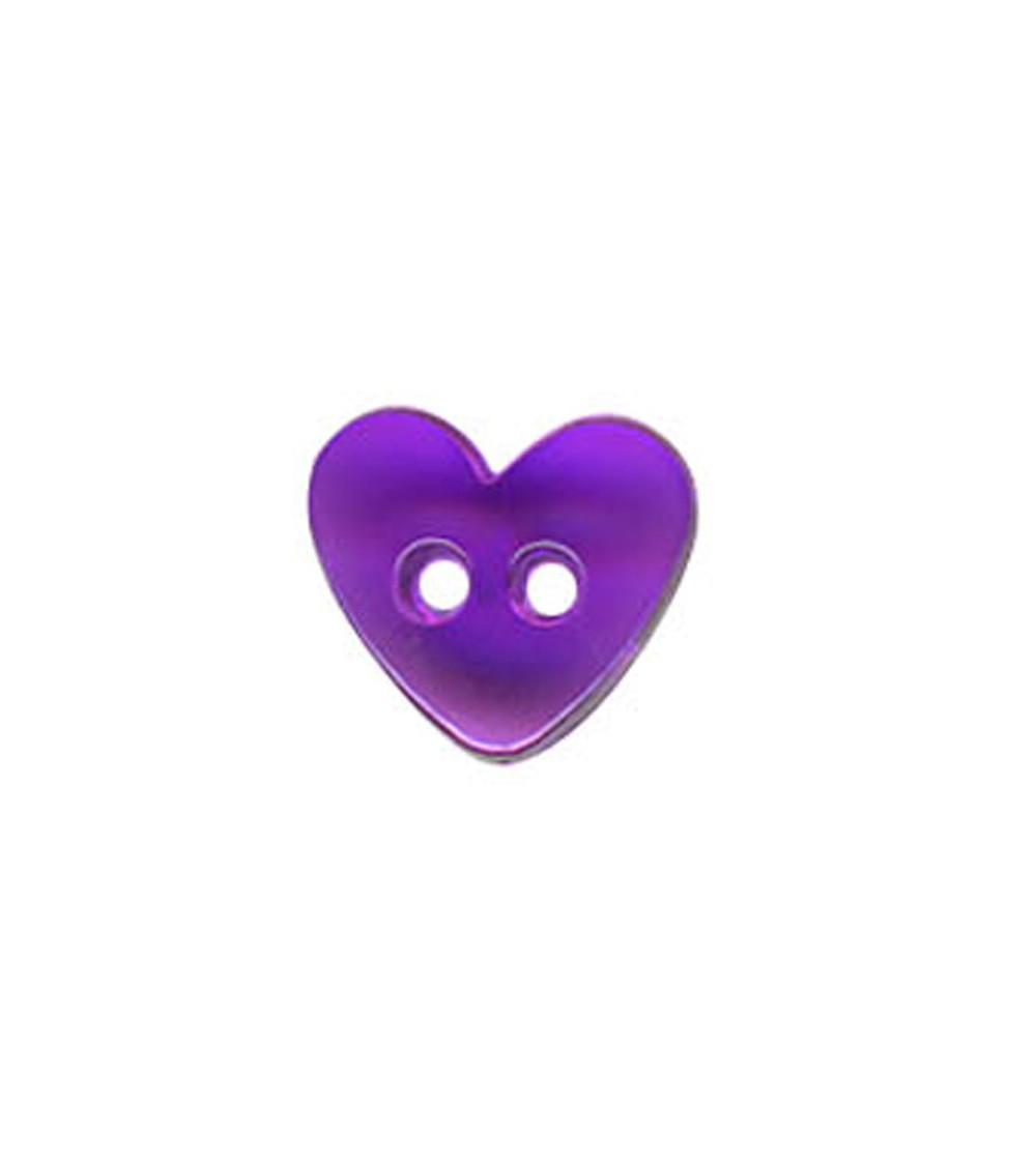 Set di 3 bottoni a forma di cuore traslucidi di colore viola da 9 mm