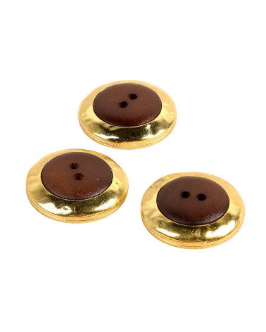 Set mit 3 Holzknöpfen, 2 Löcher, naturbraun, 31 mm, hergestellt in Frankreich