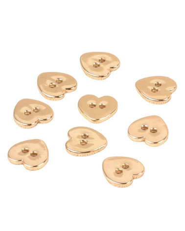 Set di 3 bottoni a forma di cuore in lega color oro da 12 mm