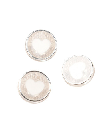 Set mit 3 weißen Herzknöpfen aus Kunststoff, 11 mm