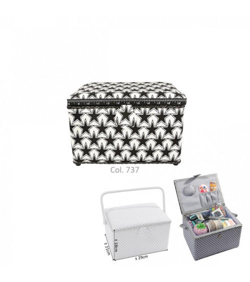 Rectangular sewing box 29x21x20cm black stars print