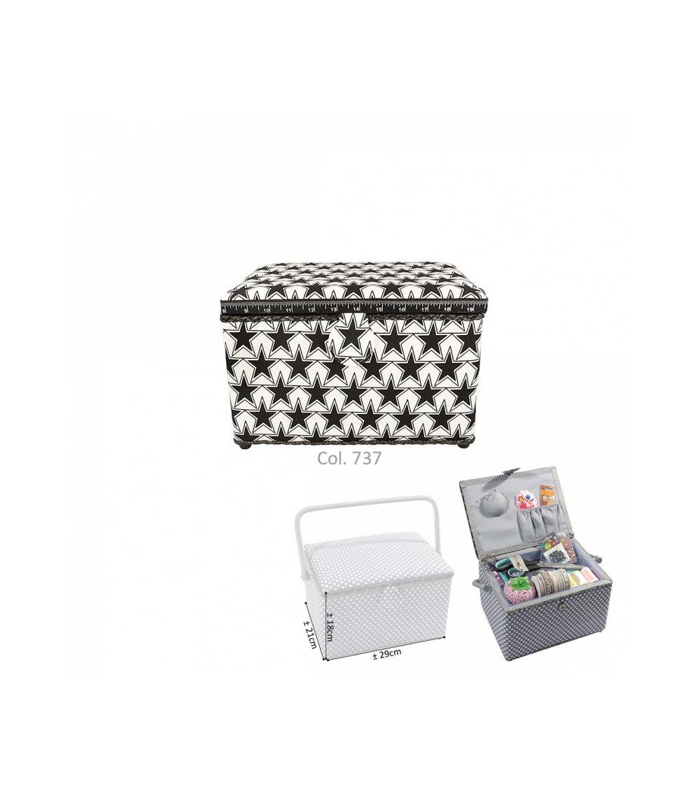 Rectangular sewing box 29x21x20cm black stars print