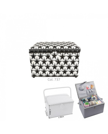 Rectangular sewing box 29x21x20cm black stars print