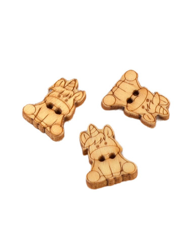 Set mit 3 Holzknöpfen 2 cm x 1,8 cm Einhorn