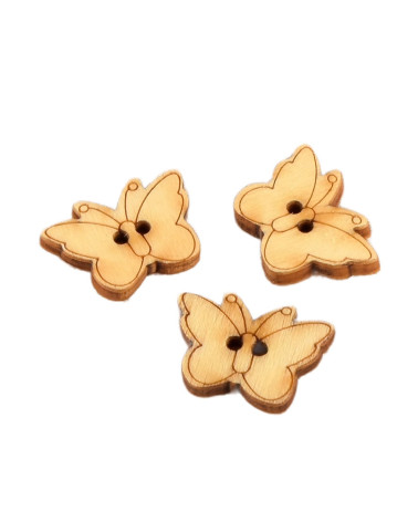 Set of 3 wooden buttons 2cm x 1.8cm butterfly