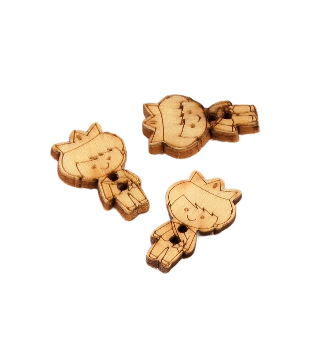 Set of 3 wooden buttons 2cm x 1.8cm prince
