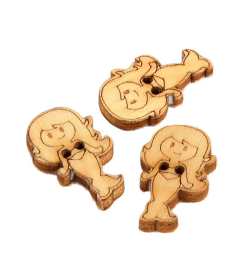 Lot de 3 boutons en bois 2cm x 1,8cm sirène
