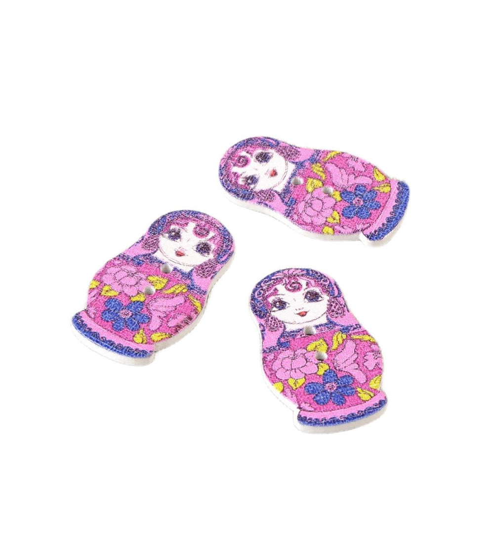 Set of 3 pink and navy Russian doll wooden buttons 30mm