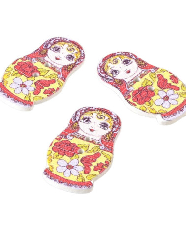 Set of 3 yellow and red Russian doll wooden buttons 30mm