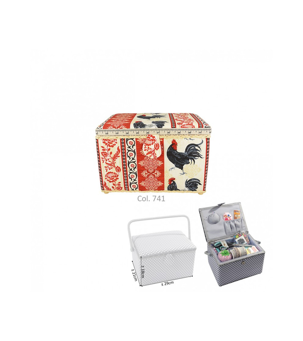 Rectangular sewing box 29x21x20cm rooster